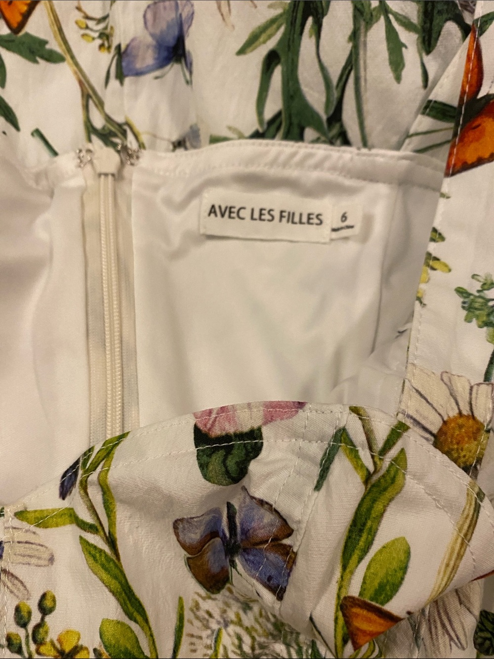 NWOT Avec Les Filles White Floral & Orange Butterfly Midi Dress - Picture 2 of 4